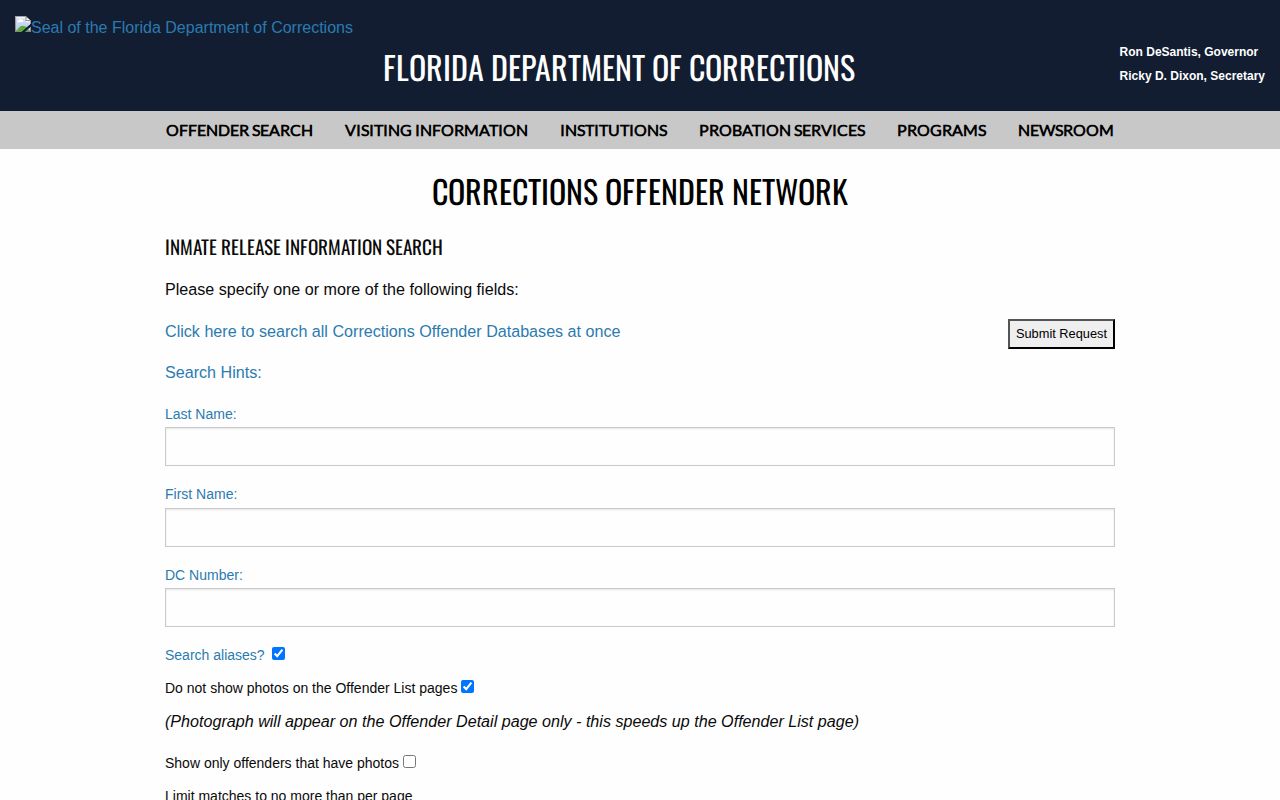 FDC search for a Hillsborough County projected release date