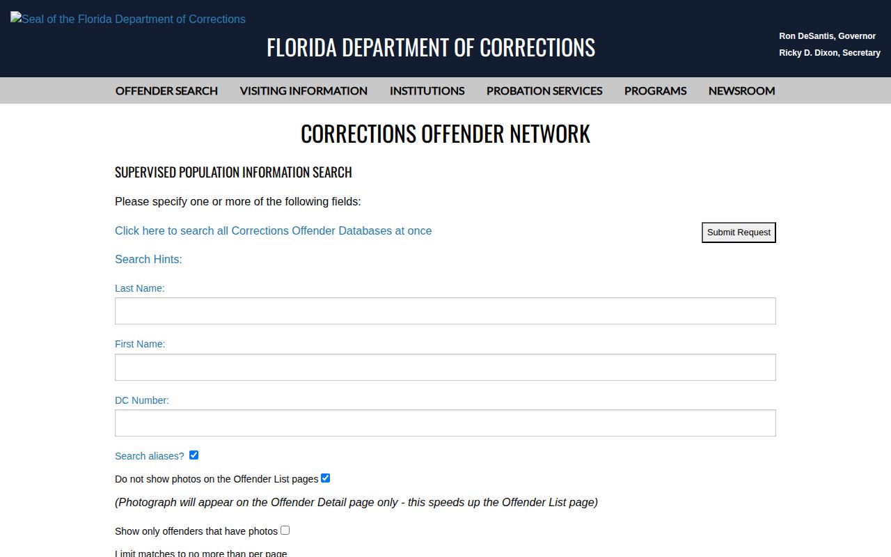 Hillsborough County parole and probation supervised population search